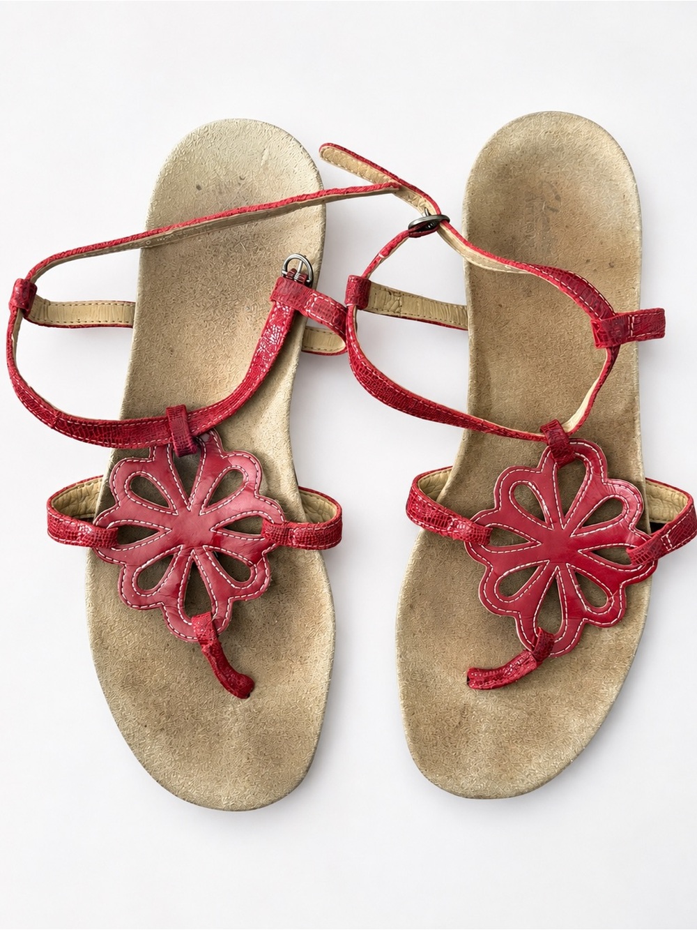 Clark’s Women’s Red Floral Cutout Leather Sandals